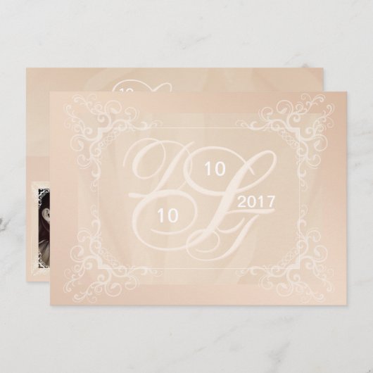 Blush Photo Save the Date met Monogram Kaart (Voorkant / Achterkant)