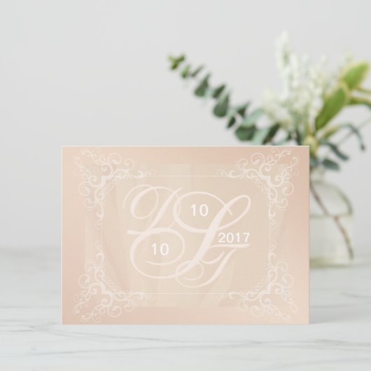 Blush Photo Save the Date met Monogram Kaart (Staand voorkant)