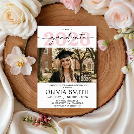 Blush Pink 2026 Photo Graduation Invite Kaart