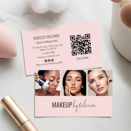 Blush Pink 3 Photo QR Code Modern Makeup Visitekaartje