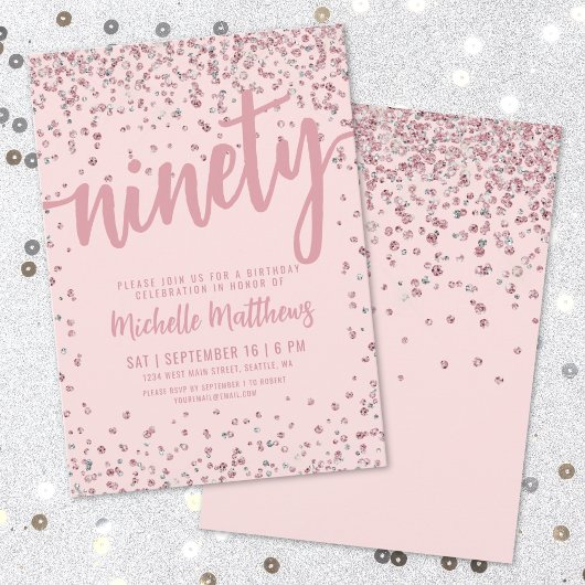 Blush Pink 90th Birthday Invitation