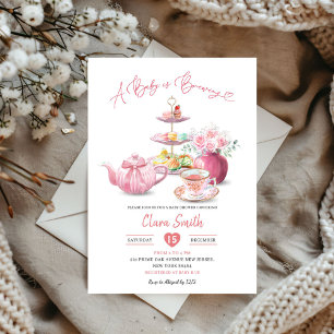 Blush Pink A Baby is het brouwen van High Tea Baby Kaart