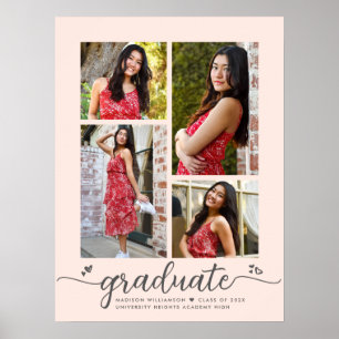Blush Pink Afstuderen 4 Foto Grijs Script Hearts Poster