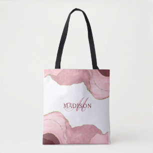 Blush Pink Agaat Roos Goud Glitter Modern Monogram Draagtas