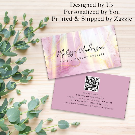 Blush Pink Agaat Stone Luxe QR Code Visitekaartje