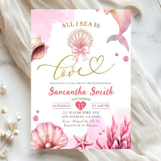 Blush Pink All I Sea Is Love Coastal Bridal Shower Kaart