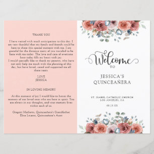 Blush Pink and Blue Floral Quinceanera Programme