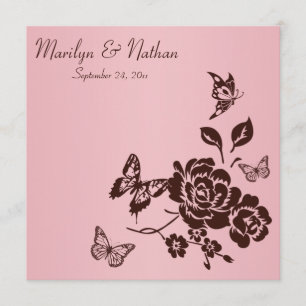 Blush Pink and Brown Butterfly Floral Invitation Kaart