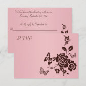 Blush Pink and Brown Butterfly Floral Reply Kaart (Voorkant / Achterkant)