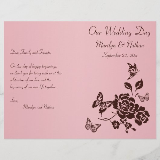 Blush Pink and Brown Floral Wedding Programme (Voorkant)