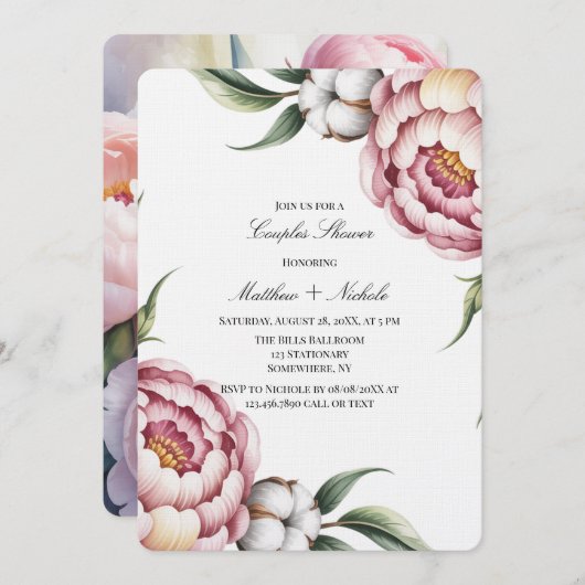 Blush Pink and Cotton Couples Shower Kaart (Voorkant / Achterkant)