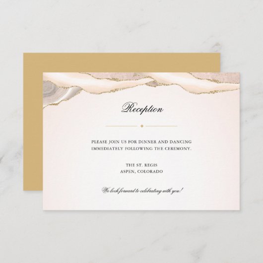 Blush Pink and Gold Agate Wedding Reception Informatiekaartje (Voorkant / Achterkant)