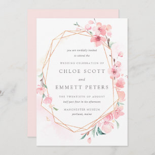 Blush Pink and Gold Cherry Blossom Wedding Kaart