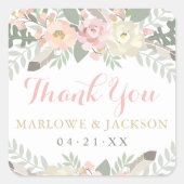 Blush Pink and Gold Floral Boho Weddenschap Hartel Vierkante Sticker (Voorkant)