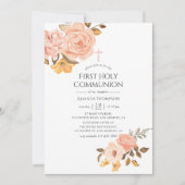 Blush Pink and Gold Floral First Heilige Communie Kaart (Voorkant)