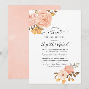 Blush Pink and Gold Floral Online Virtual Wedding Kaart