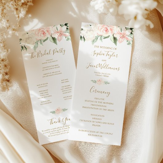 Blush Pink and Gold Floral Wedding Ceremony Programma