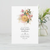 Blush Pink and Gold Floral Wedding Invitation Kaart (Staand voorkant)
