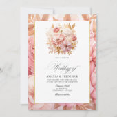 Blush Pink and Gold Floral Wedding Kaart (Voorkant)