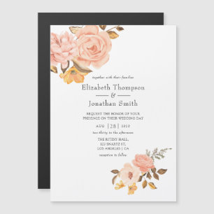 Blush Pink and Gold Floral Wedding Magnetische Uitnodiging