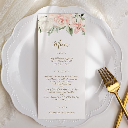 Blush Pink and Gold Floral Wedding Menu