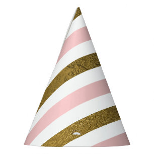 Blush Pink and Gold Foil Stripe Birthday Party Feesthoedjes