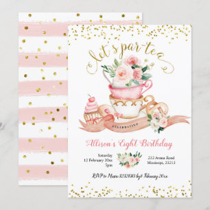 Blush Pink and Gold Let's Par-Tea Girl Birthday I Kaart