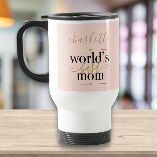 Blush Pink and Gold Personalized Worlds Beste mama Reisbeker
