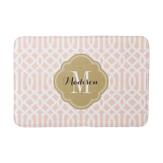 Blush Pink and Gold Trellis Monogram Badmat (Voorkant)
