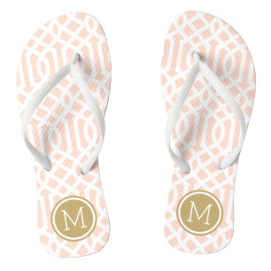 Blush Pink and Gold Trellis Monogram Teenslippers