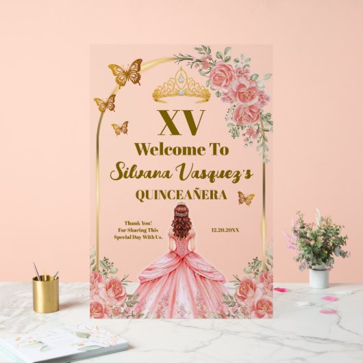 Blush Pink and Gold Welcome Sign for Quinceanera (Mariage)