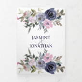 Blush Pink and Indigo Navy Floral Wedding Drieluik Uitnodiging (Cover)