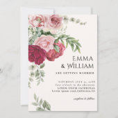 Blush pink and Marsala Rose peony floral Wedding Kaart (Voorkant)