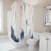 Blush Pink and Navy Abstract Pattern Douchegordijn (In situ)