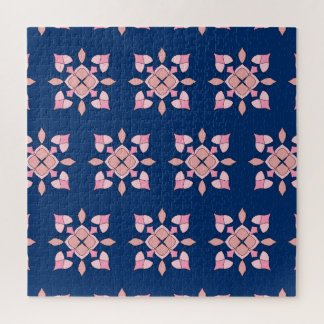 Blush Pink and Navy Geometric Floral Tiles Legpuzzel