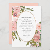 Blush Pink and Roos Gold Floral Wedding Kaart (Voorkant / Achterkant)