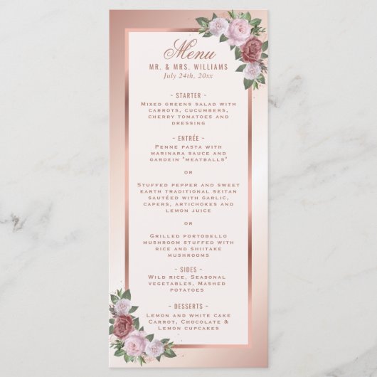 Blush Pink and Roos Gold Floral Wedding Menu (Voorkant)