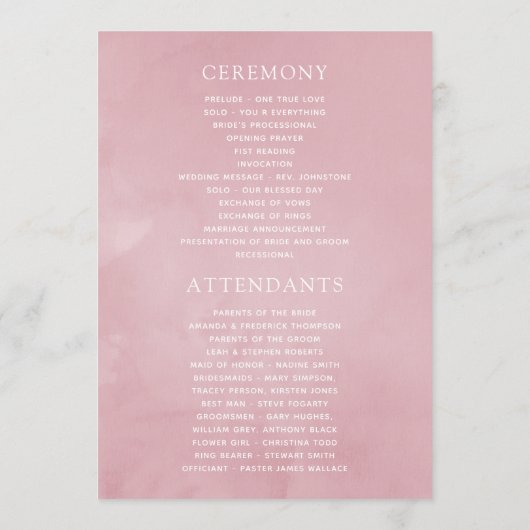 Blush Pink and Roos Gold Floral Wedding Programme Programma (Achterkant)