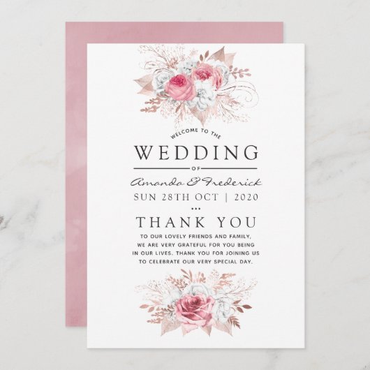 Blush Pink and Roos Gold Floral Wedding Programme Programma (Voorkant / Achterkant)