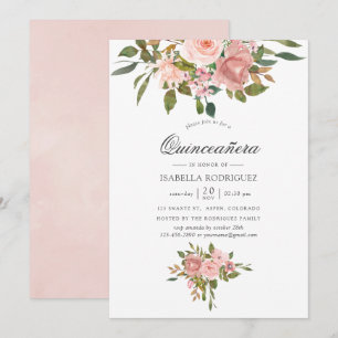 Blush Pink and Roos Gold Quinceañera Kaart