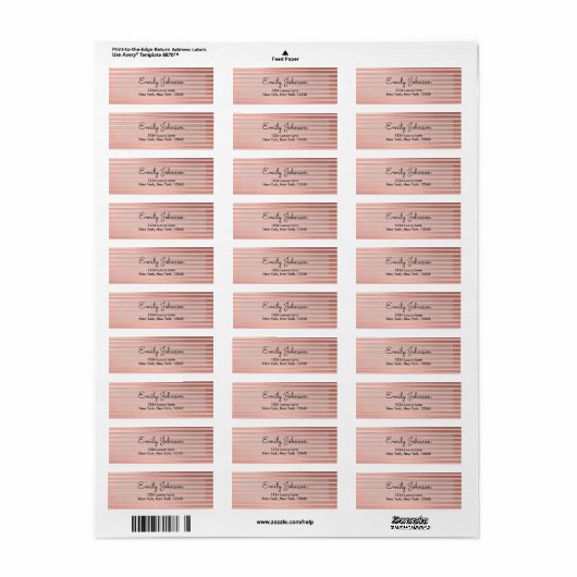 Blush Pink and Rose Gold Foil with Stripes Etiket (Full Sheet)