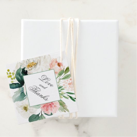 Blush Pink and White Floral Bedankt Bedankjes Labels (In situ)