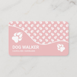 Blush Pink and White Paws Dog Walker Pet Sitting Visitekaartje