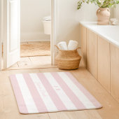 Blush Pink and White Wide Stripes Monogram Naam Badmat