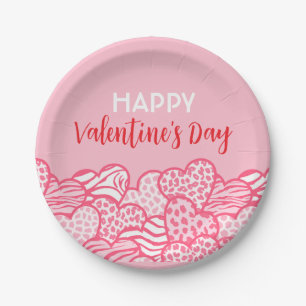 Blush Pink Animal Print Heart Valentijnsdag Party Papieren Bordje