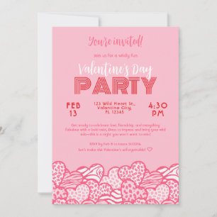 Blush Pink Animal Print Hearts Valentijnse Partij Kaart