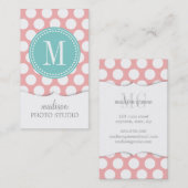 Blush Pink & Aqua Big Polka Dots Monogramed Visitekaartje (Voorkant / Achterkant)