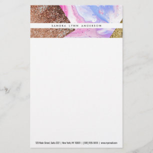 Blush Pink Aqua Blue Liquid Marmer Glitter Geo Briefpapier