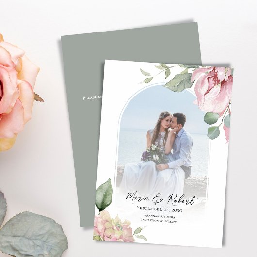 Blush Pink Arch Bloemen Huwelijk Elegant Save The Date