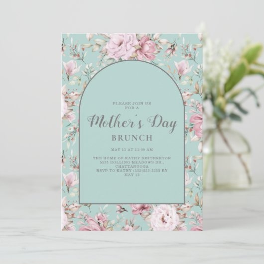 Blush Pink Baby Blue Chic Moederdag Brunch Kaart (Staand voorkant)